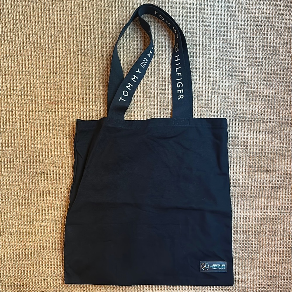 Tommy Hilfiger Mercedes AMG Petronas F1 team souvenir tote black cotton 17in